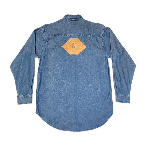 Vintage Quail Trail Designs Denim Western Shirt Southwestern Applique Mens S - Picture 2 of 12